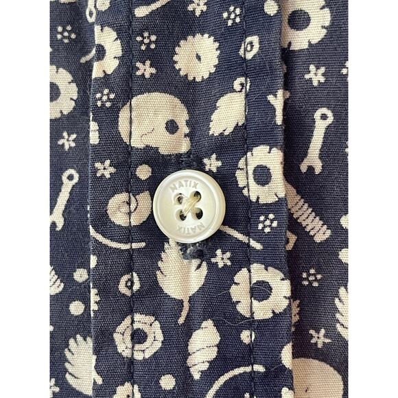 Matix Garage Men's Blue Button-up Short Sleeve Shirt Skulls Tools Size Large - Picture 7 of 10